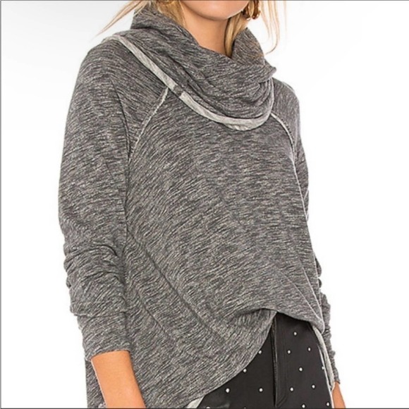 Free People Beach Charcoal Gray Cocoon Cowl Neck Long Sleeve - Picture 2 of 9